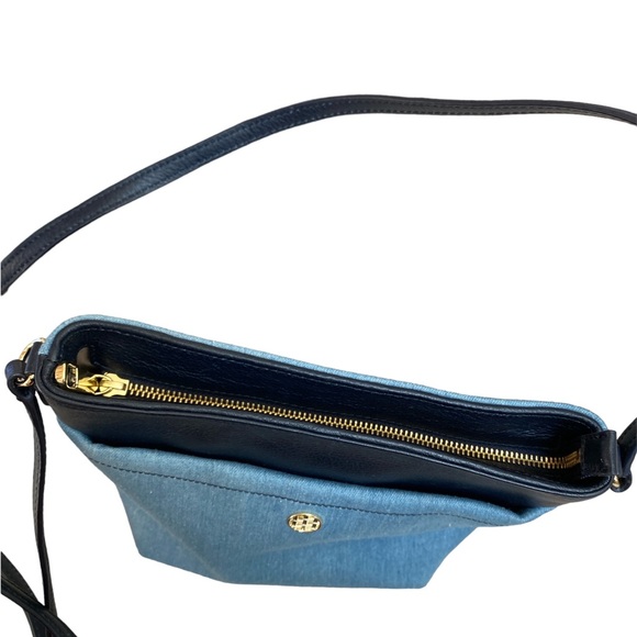 (1340) Talbots Leather & Denim Crossbody Bag 10” x9” x4.5” - Picture 3 of 8